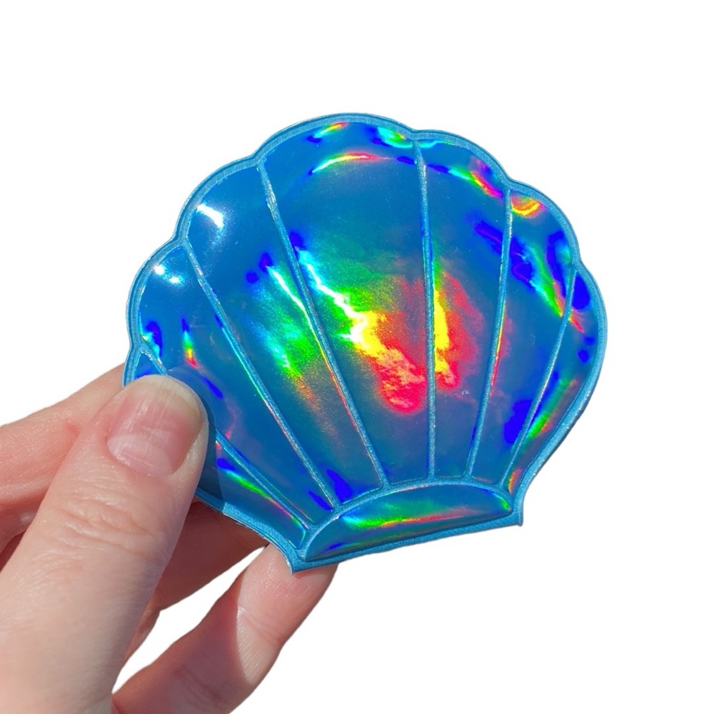 Blue Holographic Sea Shell Compact Mirror - Picture 4 of 16